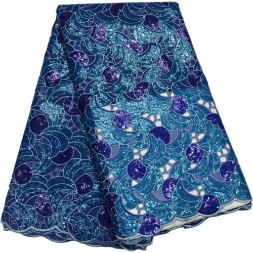 5yards/pc) high quality shining royal blue African handcut organza lace fabric with sequins embroidery for party dress OP73