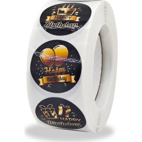 500pcs 1 Inch Happy Birthday Stickers Candel Cake Balloon Round Label Festival Party Event Candy Bakery Gift Box Tag Decor