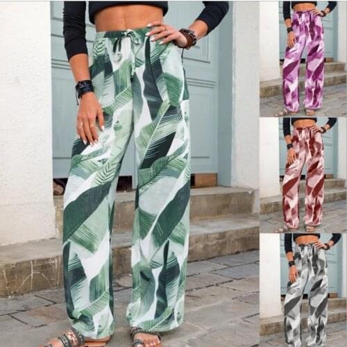 5XL 2021 Sweatpants Leaf Print Womens Wide Leg Pant Straight Pants Casual Pants Female Sports Pants for Women Trousers Lady