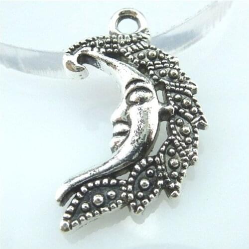 8pcs Antique Silver 28*17mm Moon Face Leaf Charms Pendant For Jewelry Making Bracelet Vintage Accessories