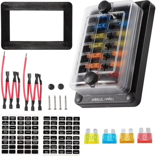 12 Way Fuse Block ATC/ATO Blade Fuse Block Holder Box,With Warning Led Indicator/Cover/Free 5-20a Fuses