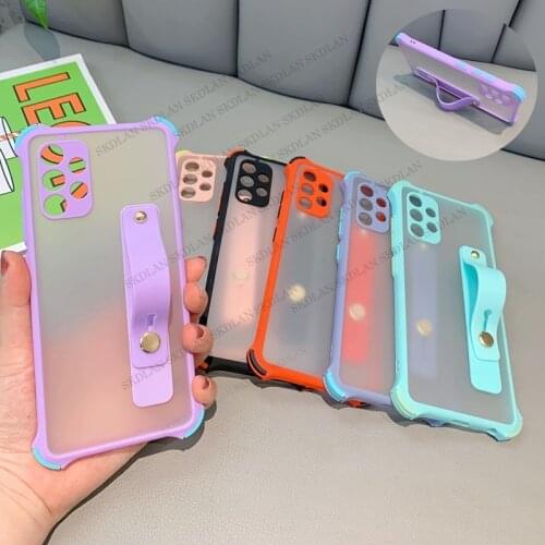 Wristband Stand Holder Airbag Shockproof Case for Samsung A32 A52 A72 A12 S21 Ultra a32 a12 a51 Note 20 Lens Protection Cover