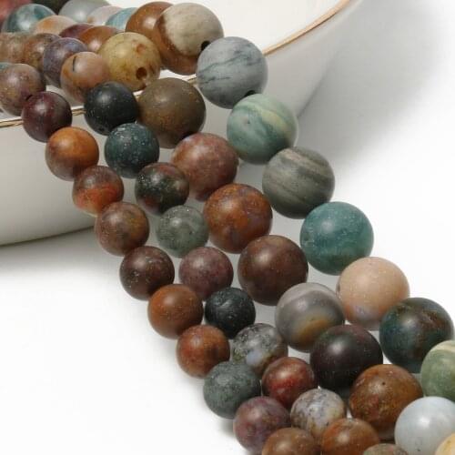 Natural Stone Beads Matte Ocean Agates Jaspers Round Loose Beads For Jewelry Making DIY Handmade Bracelet Bead 15 ''inch 6-10MM