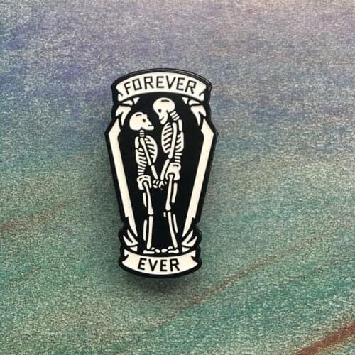 Black and white Skeleton and Skeleton Beauty Enamel Brooches for Collection