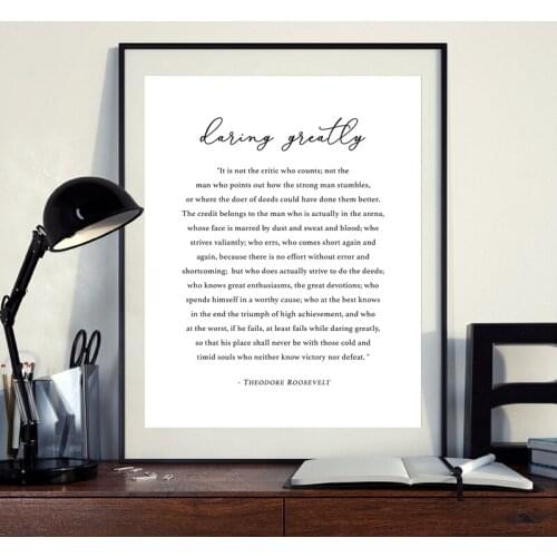 Daring Greatly Theodore Roosevelt Motivational Quote Canvas Art Poster Prints Man in the Arena Gifts Inspirational Art Painting