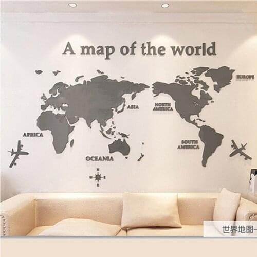 DIY 3D large Acrylic World Map Wall Stickers For Office Living Room TV Background home Decoration accessories Mirror Stickers