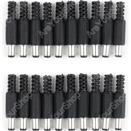Areyourshop 20 Pcs DC 5.5 x 2.1mm Power Cable Male Plug Connect Socket For Camera for Led