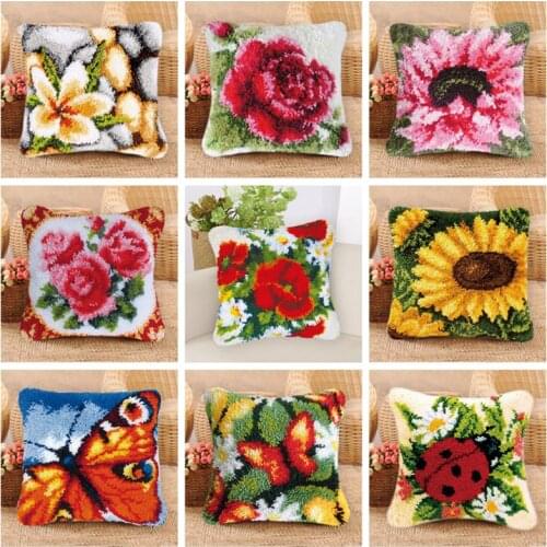 Latch Hook Kit Rug Cushion Pillow DIY Craft Flowers Knit Cross Stitch Needlework Crochet Delicate Embroidery Pillow Case Yirn