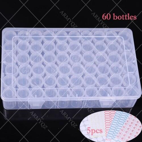 60 Bottles Diamond Embroidery Box Diamond Painting Accessory tool Plastic Beads Storage Boxes Cross Stitch 5 sheets Label sticke
