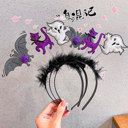 Creative Halloween Cat Ghost Pumpkin Chic Devil Horns Hair Hoop Metal Hairband Girl Cute Plush Cartoon Specter Hair Accessories