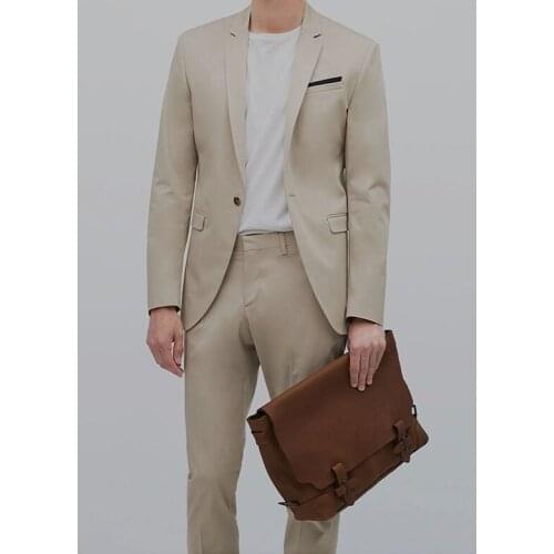 Summer Fashion Formal Khaki 2 Piece ( Coat+Pants) Terno Masculino Groom Wear Tuxedos For Wedding Chic Streetwear Outwear