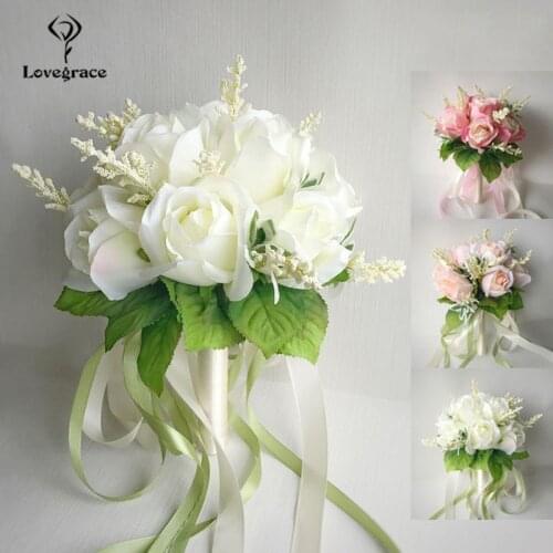 Lovegrace Wedding Bouquet Silk Roses bridesmaids Bridal Bouquets White Pink Artificial Flowers Marriage Supplies Home Decoration