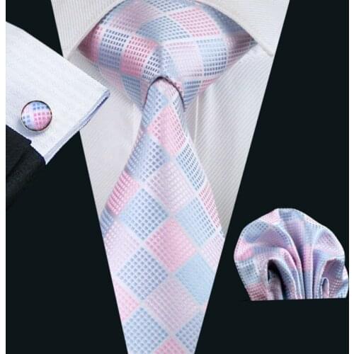 LS-1028 Men`s Tie Plaid 100% Silk Tie Hanky Cufflink Set For Men Formal Wedding Party Business 2016 Hot Selling Free Postage