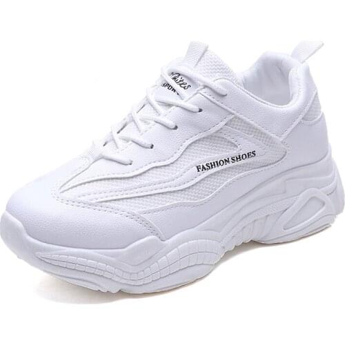 Womens Chunky Sneakers White PU Leather Fashion Womens Thick Solid Sports Middle Aged Running Dad Shoes Woman Vulcanize Shoes