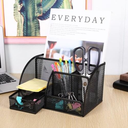 Multifuction Stationery Desk Organizer Pen Holder Metal Mesh Desktop Office Pen Pencil Holder Study Storage Desk Organiser