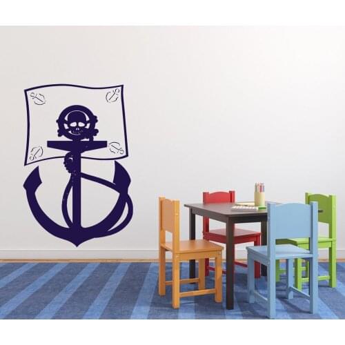 Cartoon Wall Sticker Pirate Flag Sea Bandits Anchor Skull Bones Kids Room Removable Decor Vinyl Wall Decal For Bathroom ZA975