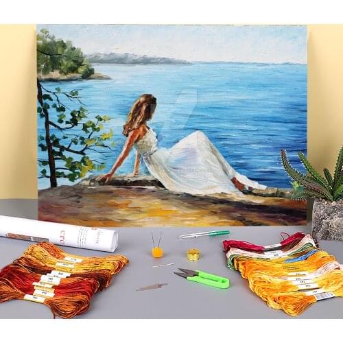 White Angel Pre-Printed 11CT Cross-Stitch Embroidery Set DMC Threads Painting Handiwork Hobby Needlework Counted Promotions