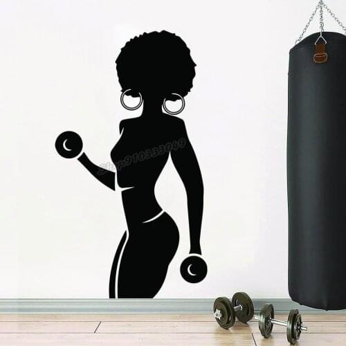 Gym Wall Decal Afro Girl Workout Fitness Quote Decor Vinyl Gym Wall Stickers Bedroom Gym Workout Girl Motivation Crossfit B140