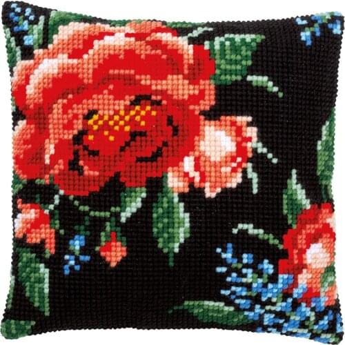 DIY Cross Stitch Cushion Cover Rose Bloom Needlepoint Kits Printed Canvas Chunky Yarn Cross-stitch Pillow Case Arts & Crafts