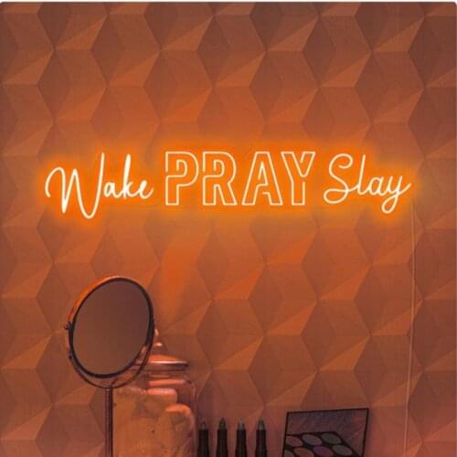 OHANEONK Wake Pray SLAY Neon Sign Light for Living Room Interior Japanese Letters Personalised wall art Neon sign wall decor