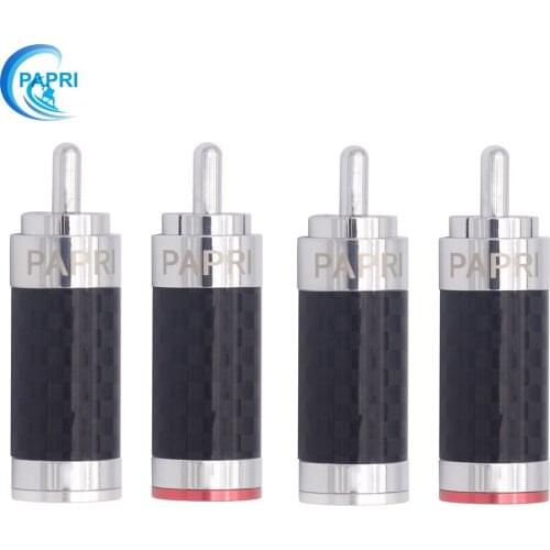 PAPRI CF-126R Carbon Fibre Tellurium Copper Rhodium Plated Connector DIY RCA Plug HiFi Repair Speaker Jack For Audio Amplifier