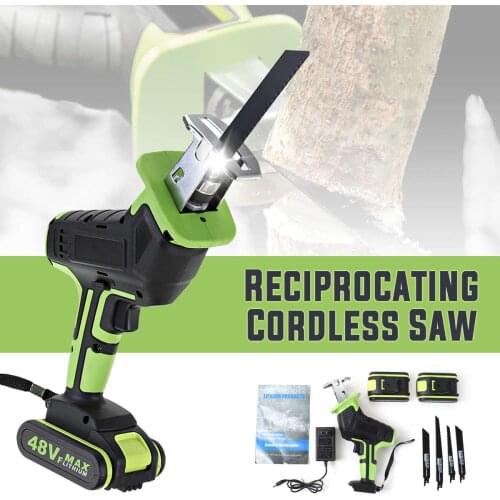 Drillpro 48V Cordless Reciprocating Saw +4 Saw blades Metal Cutting Wood Tool Portable Woodworking Cutters With 1/2 Battery