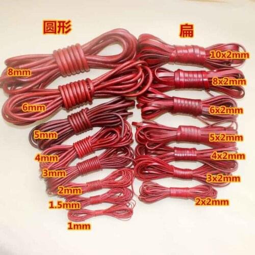 2 Meters Vintage Red Round Genuine Leather Cord 2 3 4 5 6 8 10mm Flat Cow Leather Cords String Rope Bracelet Findings Jewelry