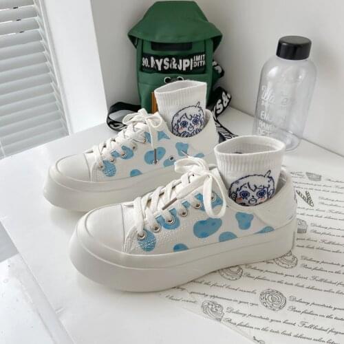 Women Kawaii Fairy Canvas Shoes Japanese Cute Girls Student Flat Shoes Sports Casual Vulcanized Shoes Trend Platform Board Shoes