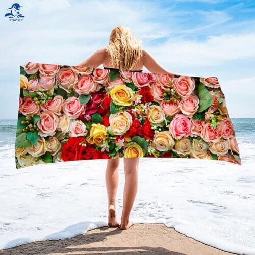 PHAYON Pink Rose Bath Towel Women Microfiber Printing Beach Towel Soft Surf Poncho Camping Tent Travel Blanket Dropshipping