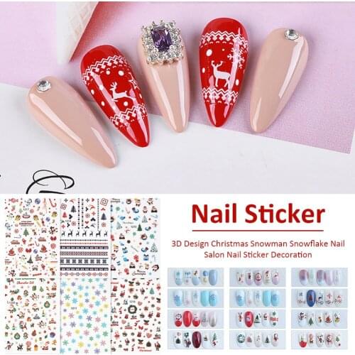 3D Christmas Nail Decoration Cartoon Snowflake Snowman 3D Nail Art Sticker Self-Adhesive Manicure Art Beauty Tips Accessories