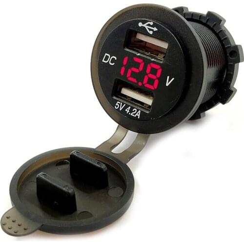 4.1A 5V Motorcycle Car LED Socket Voltage Display dual USB Charger with Voltmeter