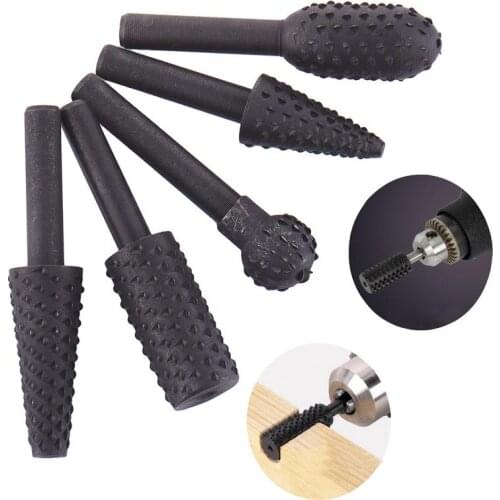 5pcs Steel Rotary Rasp File 1/4" Shank Rotary Craft Files Rasp Burrs Wood Bits Grinding Power Woodworking Hand Tool