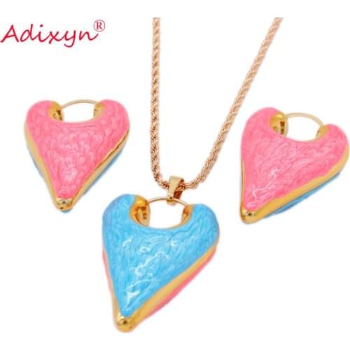 Adixyn Cute Jewelry Set for Women Girls Party Gifts Colorful Pendant Earrings Necklace Jewelry Hot sell N03196