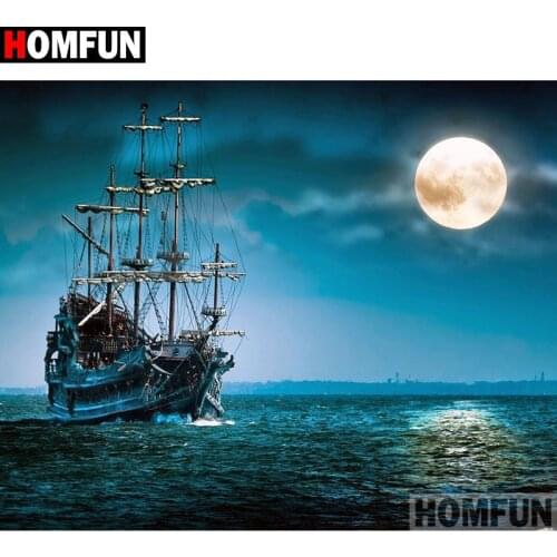 HOMFUN Full Square/Round Drill 5D DIY Diamond Painting "Ship moon" 3D Embroidery Cross Stitch 5D Home Decor A15945