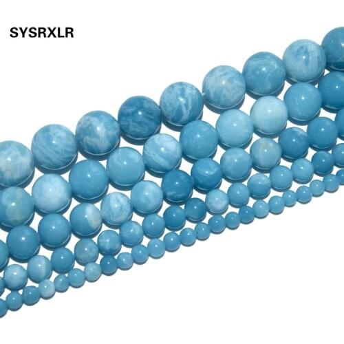 Free Shipping Natural Stone Blue Sky Stone Round Beads For Jewelry Making DIY Bracelet Necklace Material 4/6/8/10 / 12 MM Strand