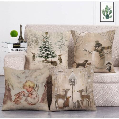 Christmas Tree Deer Cushion Cover for Sofa Home Linen Pillowcase 45*45cm Pillows Covers Car Sofa Home Decor Pillow Case T322