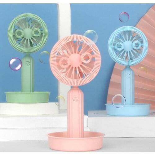 Kids Portable USB Rechargeable Electric Handheld Cooling Fan Bubble Blower Toy