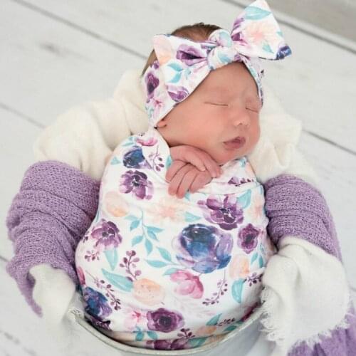 Baby Swaddle Blanket And Infant Hat Headband 3 Pcs Set Newborn Baby Printed Sleeping Bag Photography Prop Autumn New Arrival