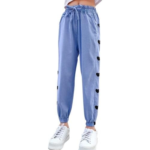 Jeans For Girls Heart Pattern Jeans Girls Spring Autumn Jeans For Kids Casual Style Clothes For Girls 6 8 10 12 14