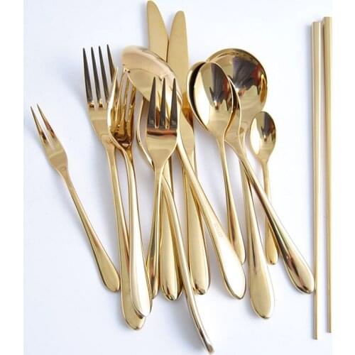 Dutch Style High-Grade Stainless Steel Golden Knife and Fork Spoon Fruit Fork Coffee Spoon Western Steak Knife and Fork Set