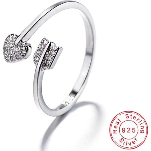Hot Sale Fashion 925 Sterling Silver Zircon Rings Exquisite Rhinestone Heart And Arrow Adjustable Ring Women&Girl Jewelry Gift