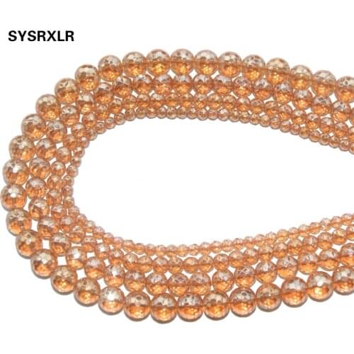 Natural Stone Faceted Champagne Gold Quartzs Crystal Round Loose Beads For Jewelry Making DIY Bracelet Necklace 4/6/8/10/12 MM
