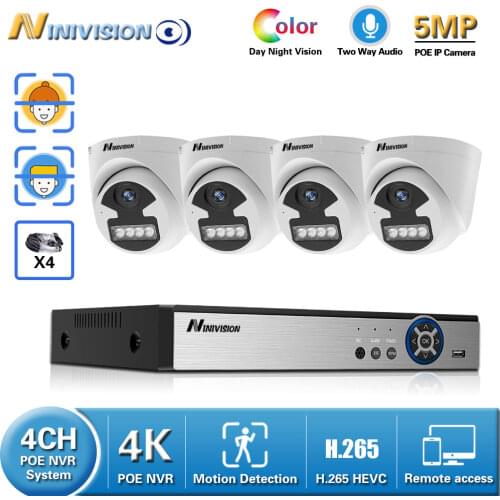 4K POE NVR Camera System 4CH NVR Kit Audio Record Full color Night Vision Video Surveillance Camera Security System Set Onvif