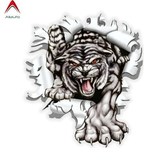 Aliauto Creative Car Sticker Tiger In The Bullet Hole Cute Cat Auto Styling Funny Vinyl Decal Cover Scratches,16cm*15cm