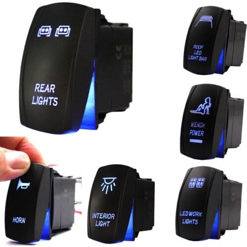 Car Boat Rocker Toggle Switch Waterproof Laser 5 Pin SPST ON/OFF 20A/12V 10A/24V Blue Led for Auto Automotive Truck Boat Marine