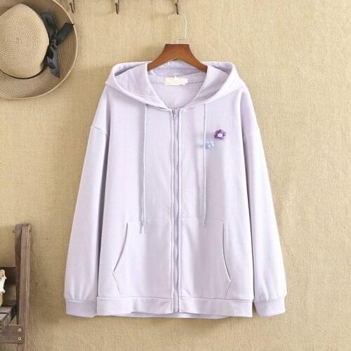 Plus Size Jacket For Women Autumn Flower Decoration On The Chest Long Sleeve Hooded Tops Large Size Knitted Cotton Casual Jacket