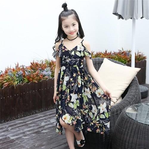 Girls Light and Non-Deformable V-Neck Floral Dress 2021 Spring New Childrens Campus All-Match Breathable Boutique Long Skirt