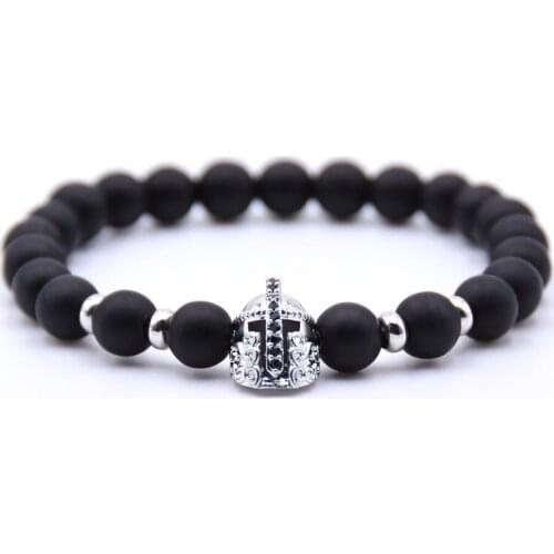 Hot Trendy Lava Stone Pave CZ Armor And Helmet Charm Bracelet For Men Or Women Bracelet Jewelry Pulseira hombres