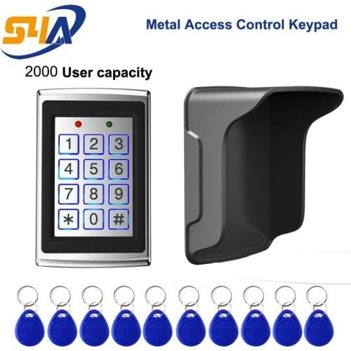 RFID Metal Access Control Keypad with 2000 user capacity + 10pcs ID Keyfobs and 1 pcs Rain Shield cover