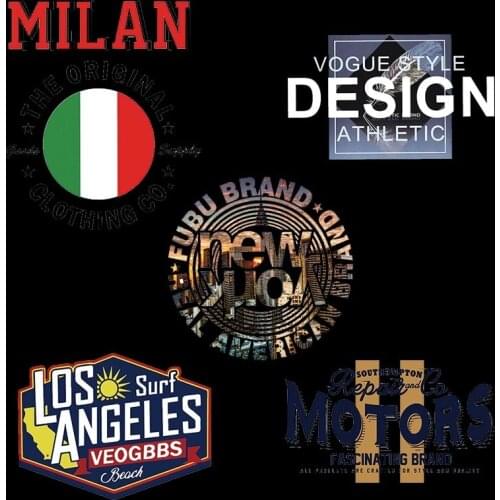 Fashion letters brand starry sky round square printing heat transfer sticker vinyl hot tear patch iron on T-Shirt Appliqued